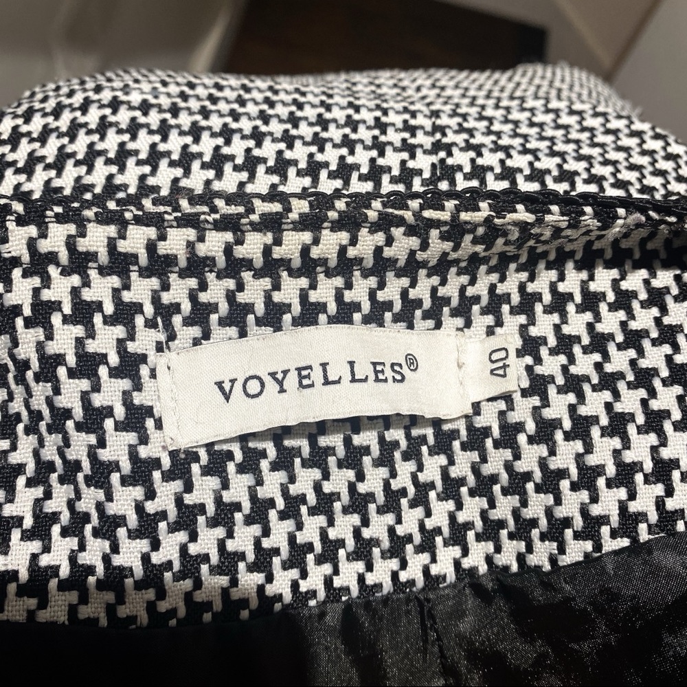 🖤 VOYELLES BLACK & WHITE CHECKERED FRINGE FALL BLAZER JACKET! - Picture 6 of 11